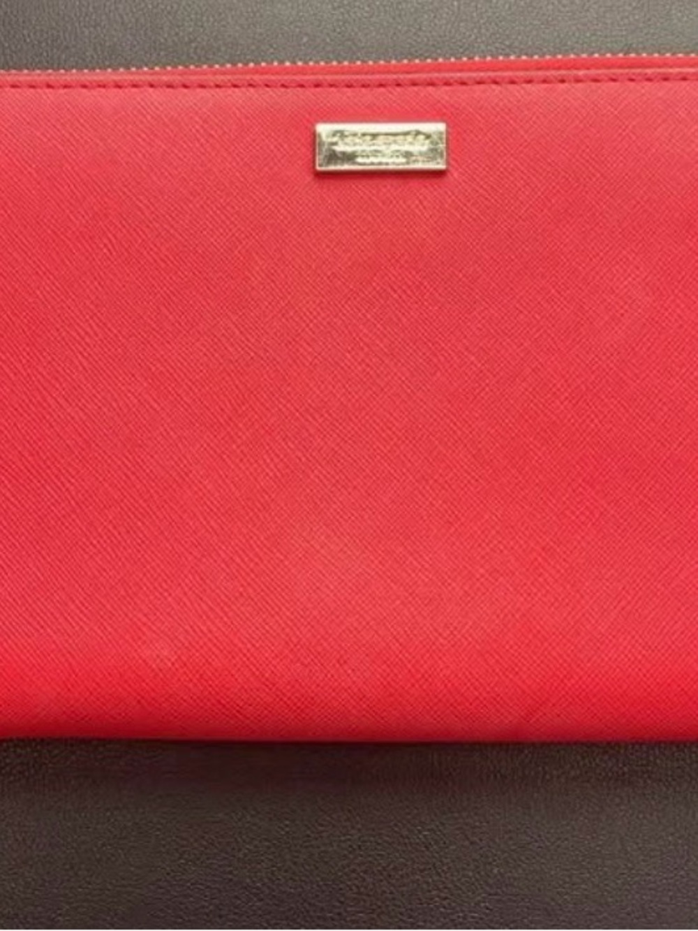 kate spade Red Saffiano Zip Wallet with Gold Plaque